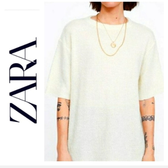 Zara Tops - Zara Ivory Texture Weave Top Short Sleeve